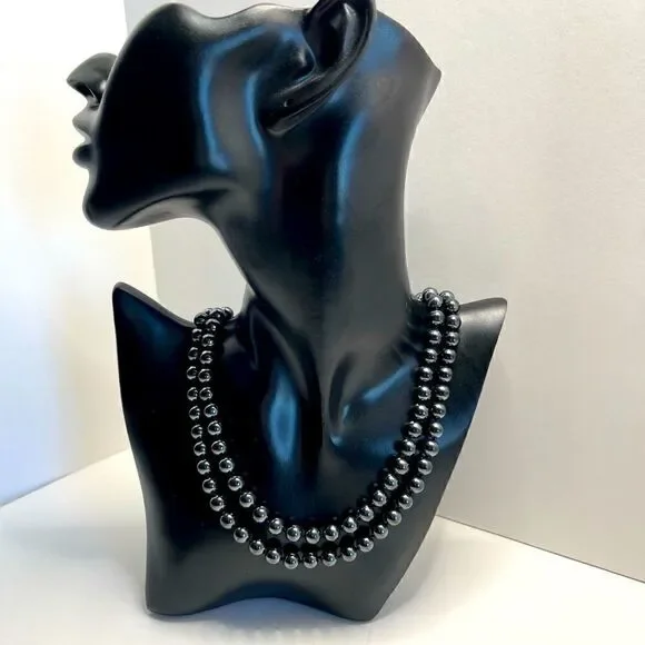Vintage necklace double strand black glass beans - Picture 1 of 11